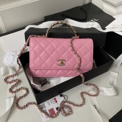23k Enamel Handle Sheepskin Chain Bag 19cm pink