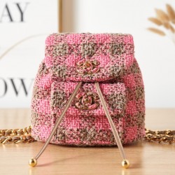 3615 22k duma plaid tweed backpack pink gold 24x21x10cm